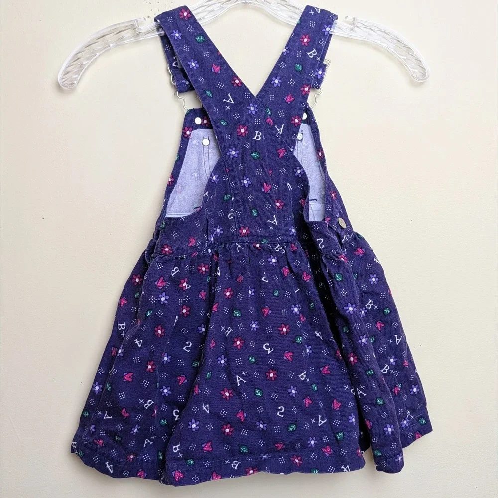 Vintage 90s Oshkosh Bgosh Purple ABC 123 Floral Jumper Overall Dress Size 4T